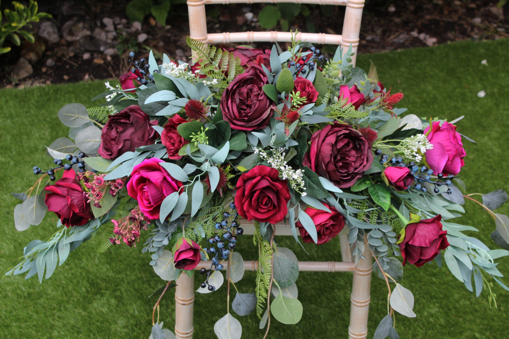 Burgundy red artificial flower arrangement Red faux flower Etsy