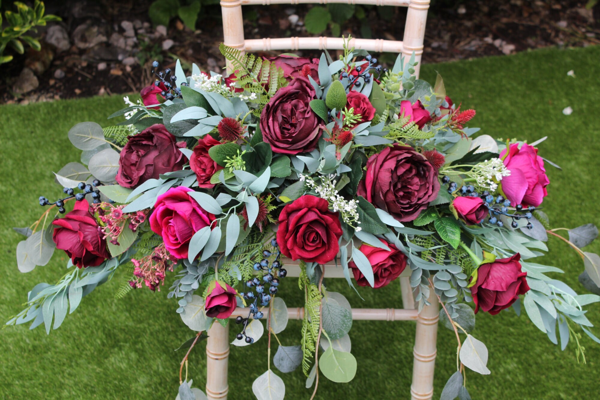 Burgundy red artificial flower arrangement Red faux flower Etsy