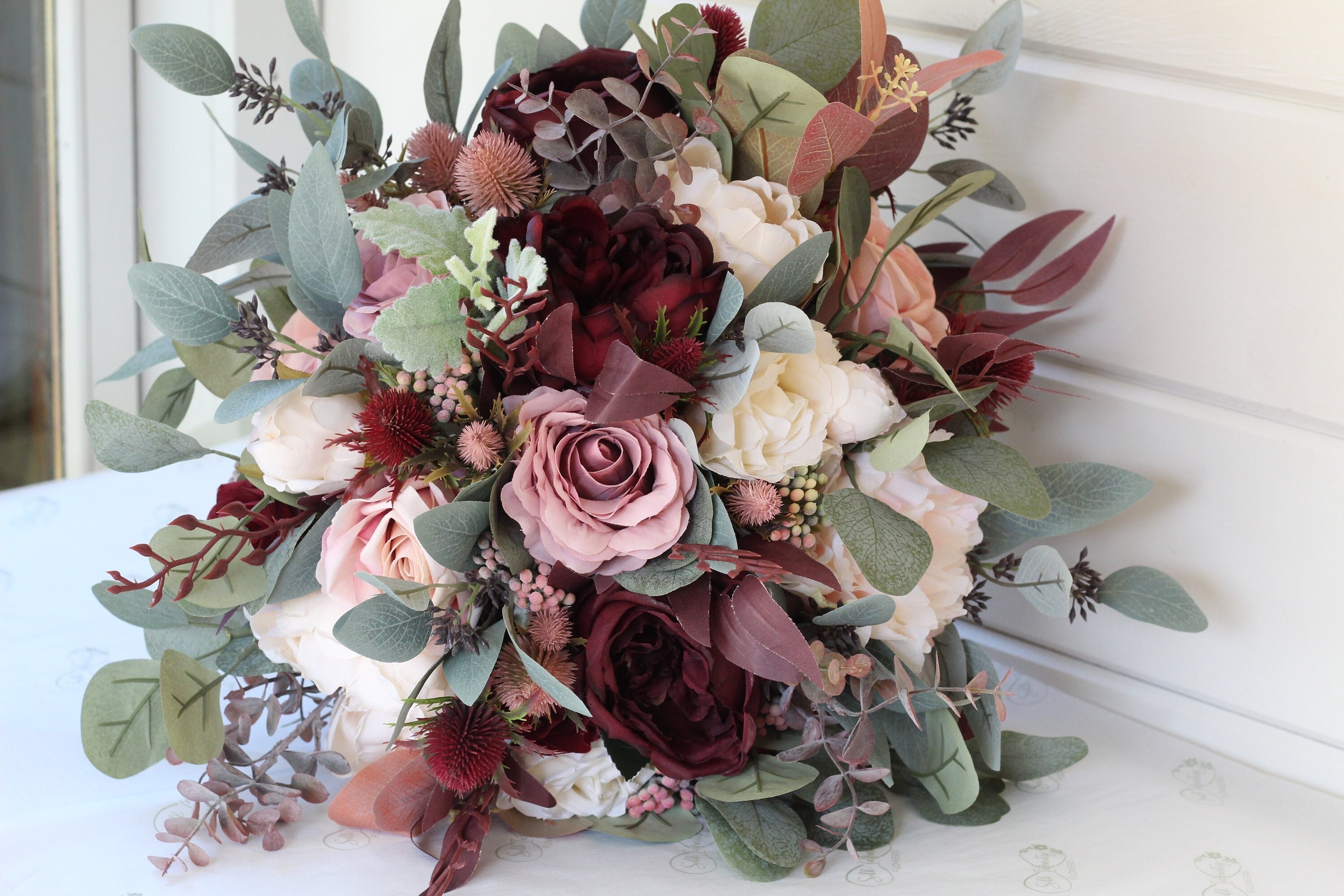 Neutral Winter Wedding Bouquet with Silk Flowers and Artificial