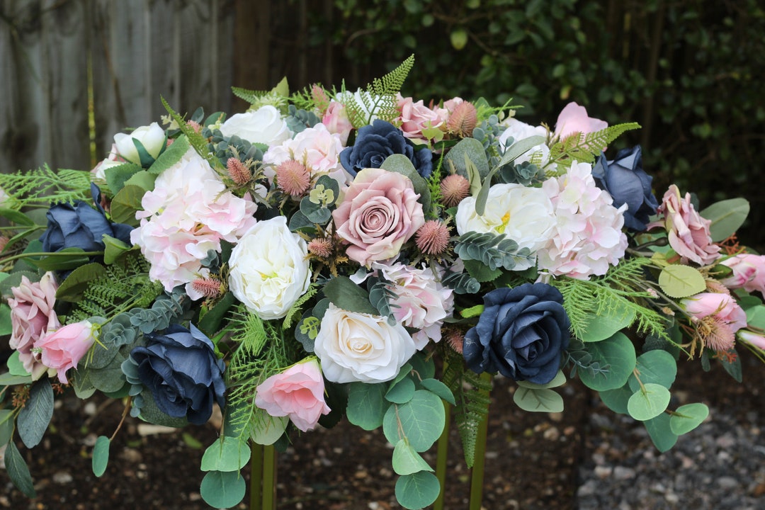 Artificial Blush Pink Navy Table Centre Piece, Pink Swag Arch