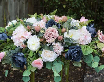 Artificial Blush Pink Navy Table Centre piece, Pink Swag Arch Arrangement, Ivory Flower Mantlepiece Garland, Flower Top Table Arrangement