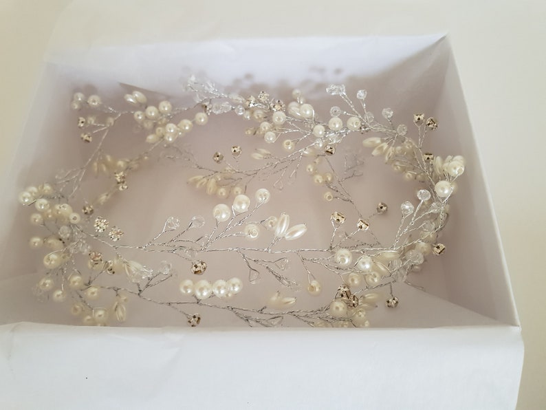 Pearl Crystal Bridal Hair Vine Ivory Pearl Wedding Hair Accessories Bridal Head Piece, Hair Jewellery Bridesmaid Pearl Hair Vine image 3