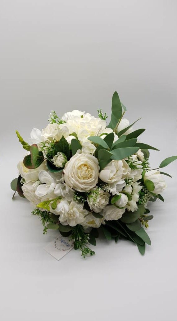 Real Touch White Wedding Flower Bouquet Artificial Boho Style Etsy