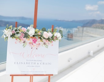 Welcome Sign Flowers , Table Plan Sign Flower Garland, Pink Flower Wedding Decoration