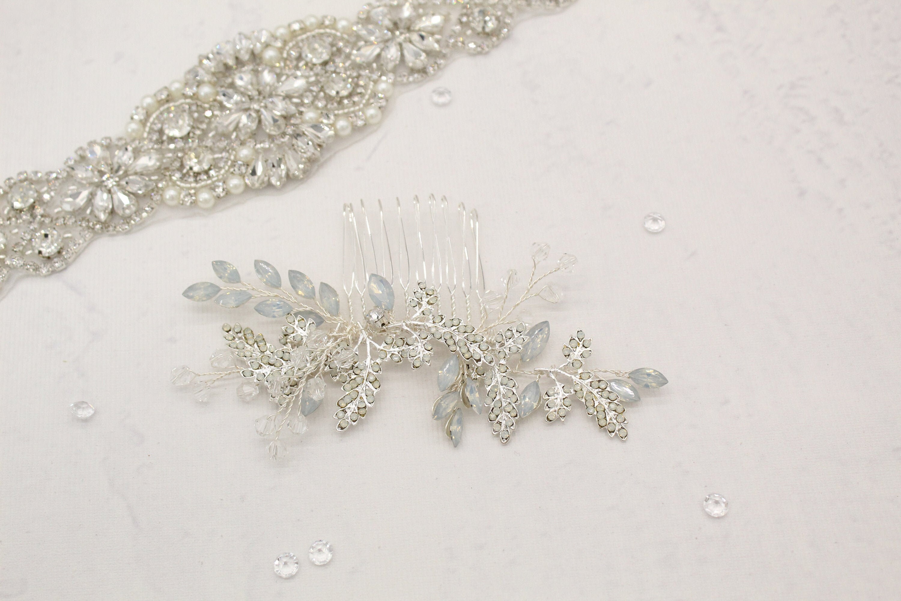Silver Opal Bridal Hair Comb: Crystal Wedding Head Piece - Etsy display picture 1