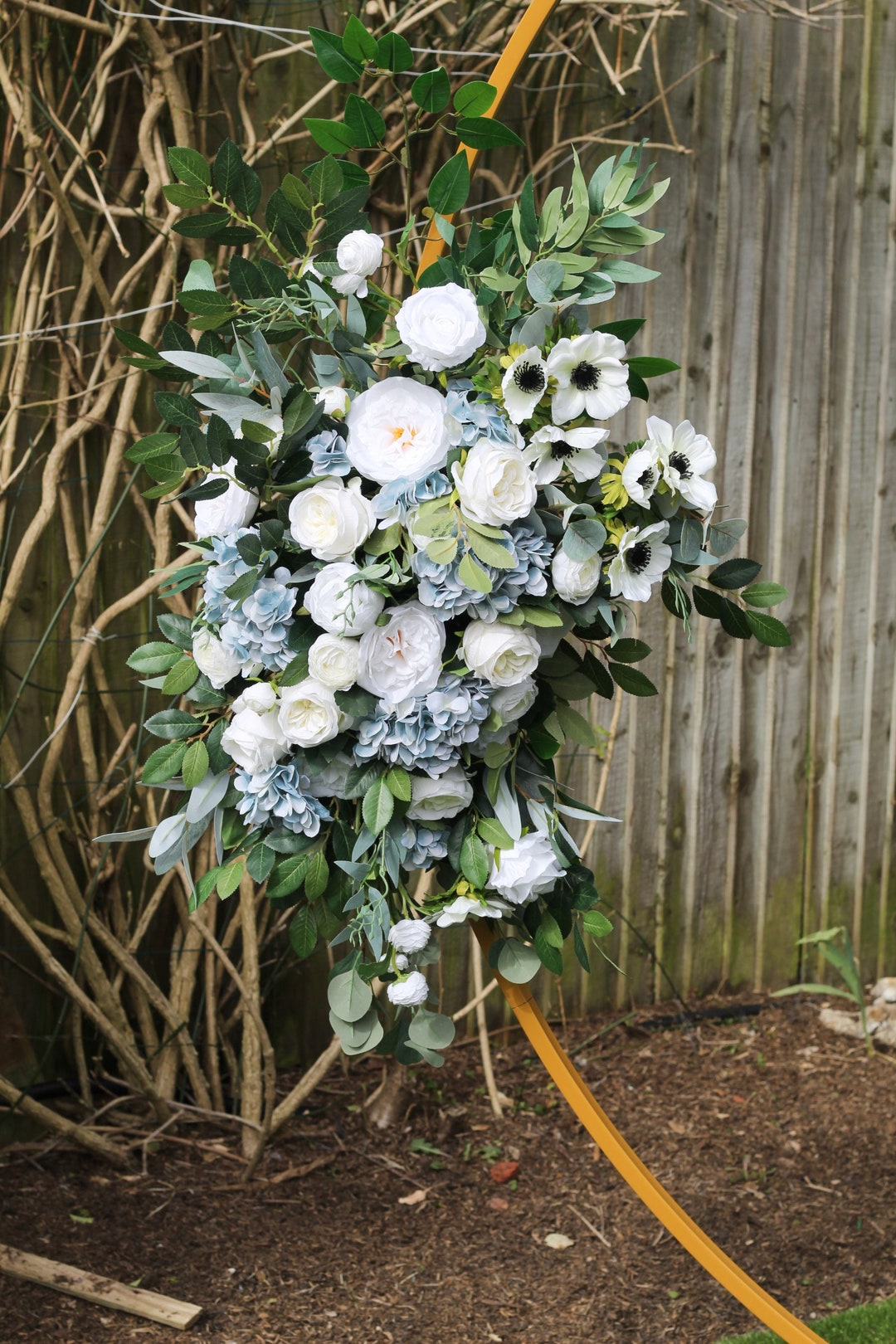 Artificial Blue Flower Arch Arrangement Dusty Blue Faux Table Etsy