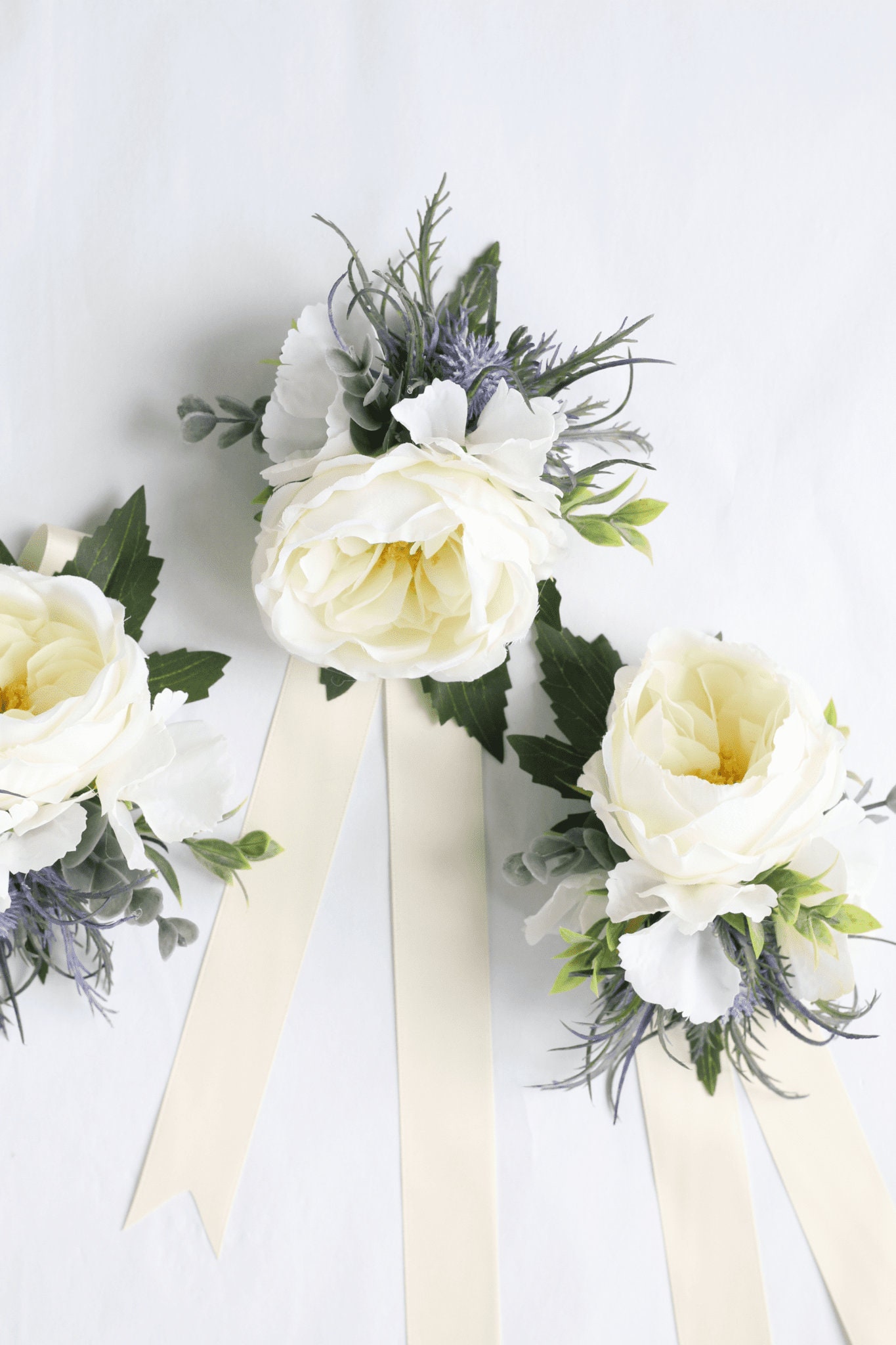 Artificial Ivory Peony Wedding Corsage Flower Blue Thistle - Etsy
