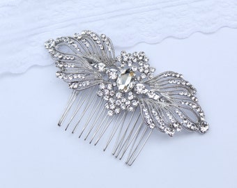 Vintage Style Rhinestone Bridal Hair Comb: Silver Wedding Jewelry