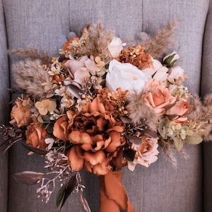 Bouquet de mariage en terre cuite artificielle, bouquet de mariée orange brûlé, bouquet de pivoines, bouquet de pampa séchée, bouquet de demoiselle d'honneur, bouquet d'automne