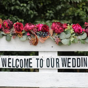 Artificial burgundy navy rose garland, Navy, red wedding garland arch, Burgundy welcome sign arrangement