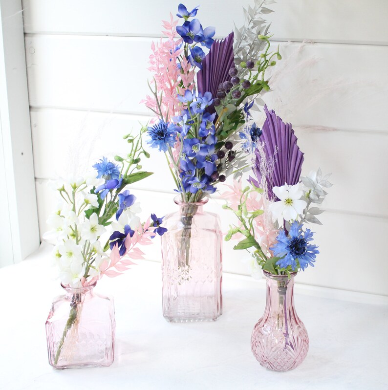 Pink Faux Flower Vase Arrangement Artificial Blue Flower Etsy