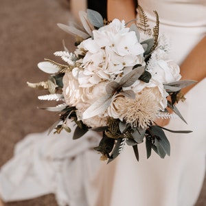 Artificial white ivory wedding flower bouquet, Real Touch bridal flower bouquet, Faux flower bouquet, Bridesmaid Winter peony bouquet image 10