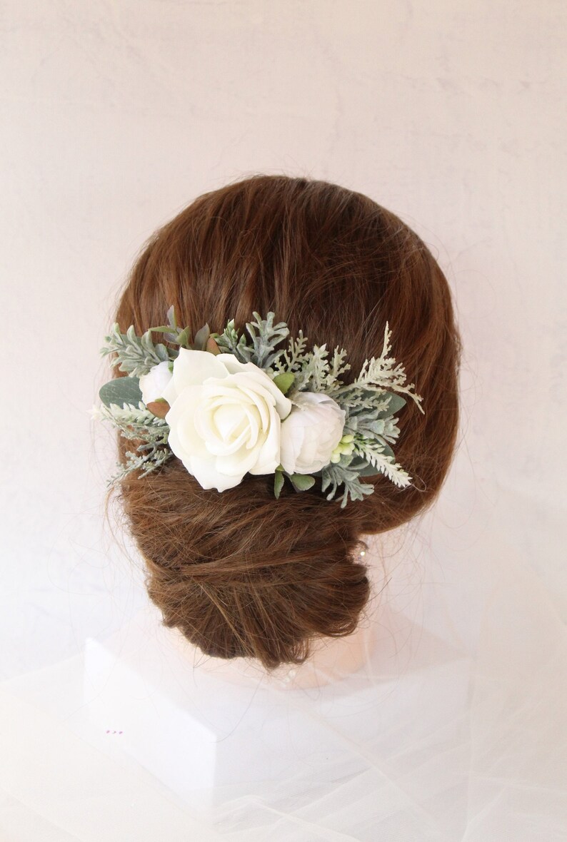 Artificial Ivory White Bridal Flower Hair Combsilk Ivory Etsy UK