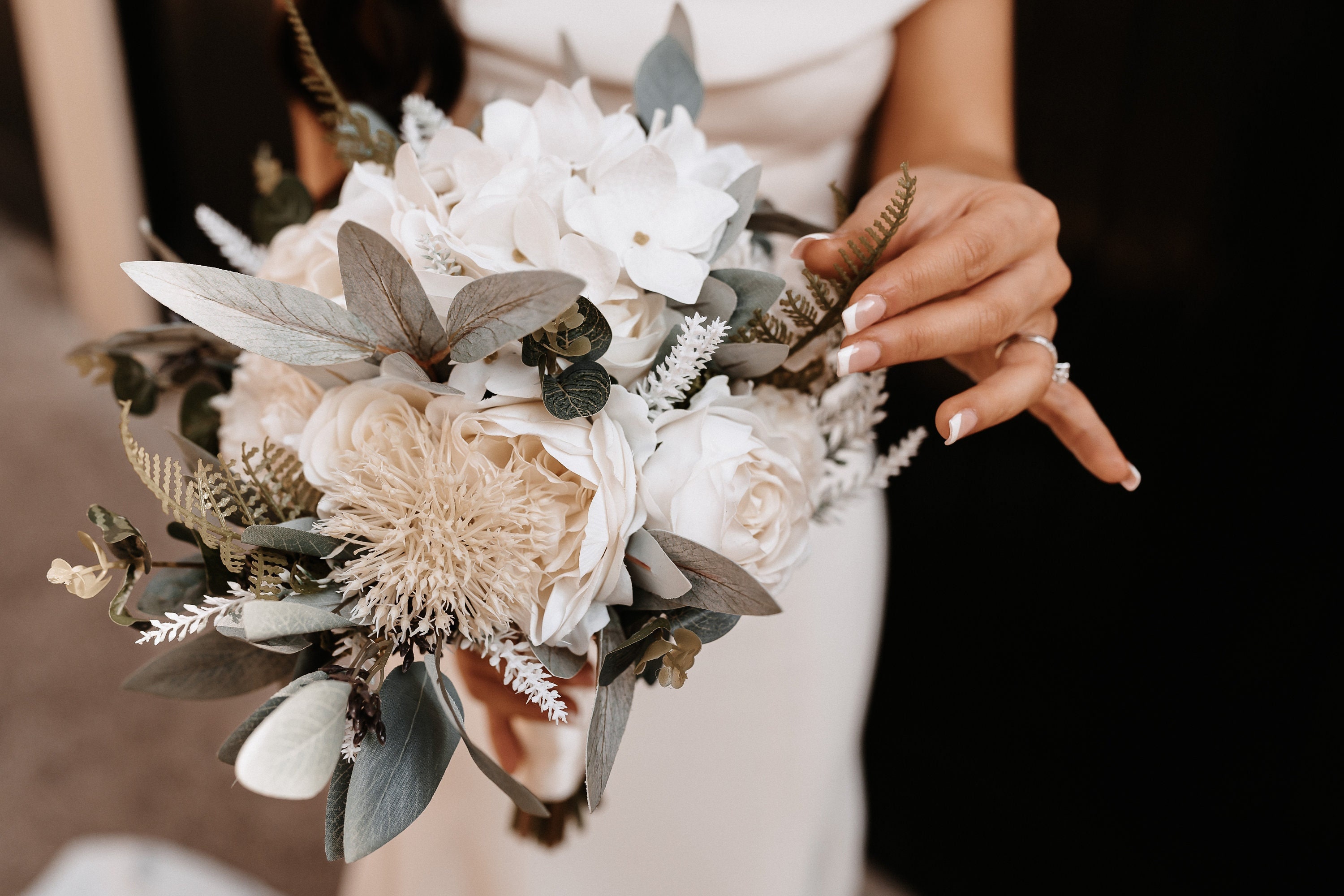 Artificial white ivory wedding flower bouquet Real Touch -  Portugal