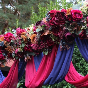 Artificial burgundy navy rose garland, Navy, red wedding garland arch, Burgundy welcome sign arrangement