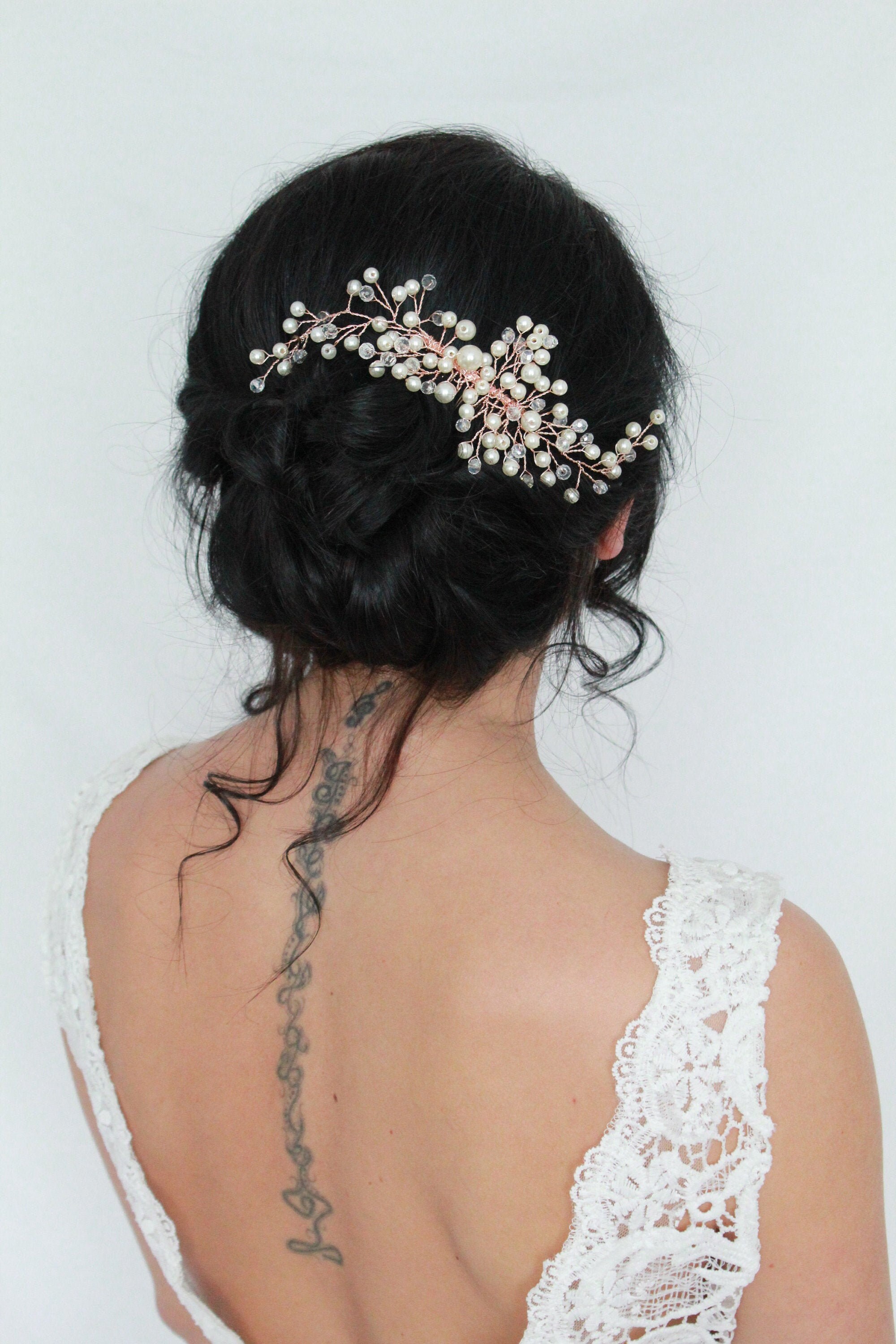 NEW Brushed Rose Gold and Ivory Pearl Wedding Comb Rosewood Porcelain Flowers and Crystal Rose Gold Hair Comb main image 4