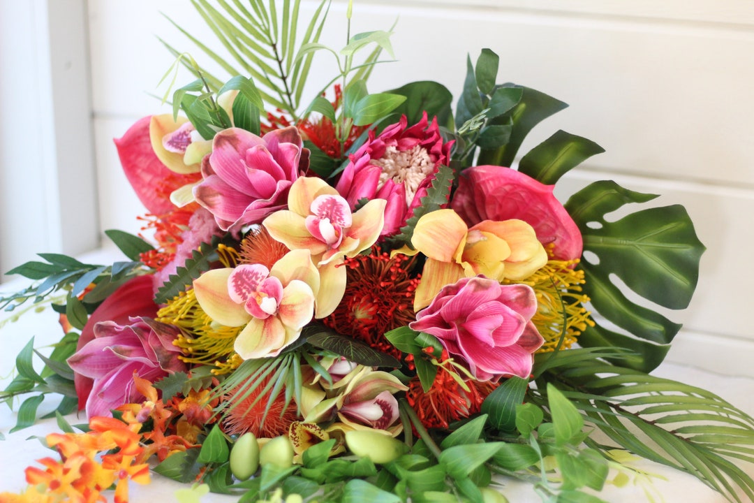 Artificial Tropical Flower Bouquet Pink, Orange, & Yellow Wedding — free download