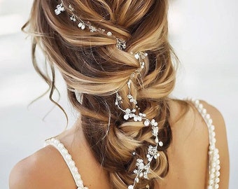 Pearl Crystal Bridal Hair Vine - Ivory Pearl Wedding Hair Accessories - Bridal Head Piece, Hair Jewellery - Bridesmaid Pearl Hair Vine