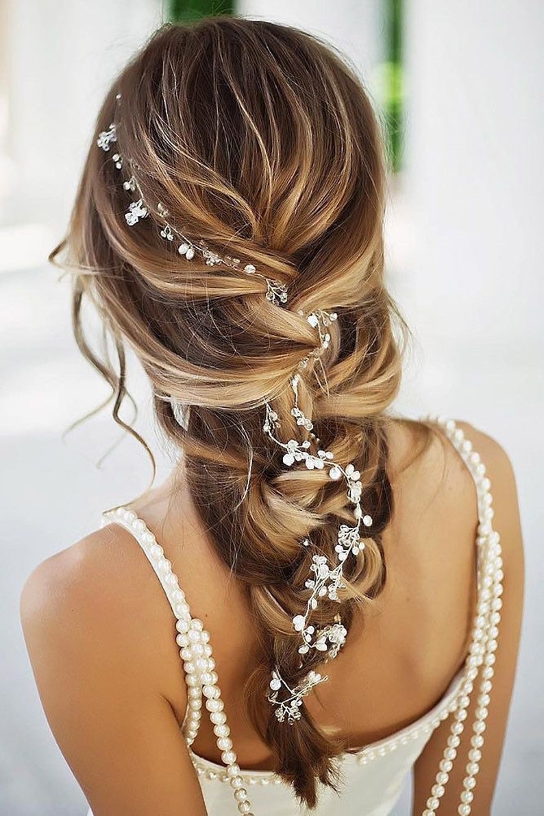 Pearl Crystal Bridal Hair Vine Ivory Pearl Wedding Hair Accessories Bridal Head Piece, Hair Jewellery Bridesmaid Pearl Hair Vine image 1