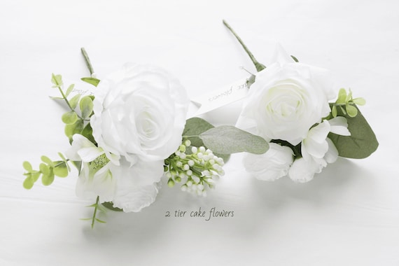 White Rose Wrist Corsages for Wedding Set of 6 Ivory Eucalyptus