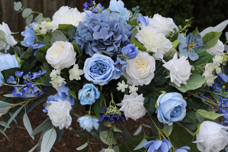 Artificial Blue Flower Arrangement Dusty Blue Faux Floral Etsy