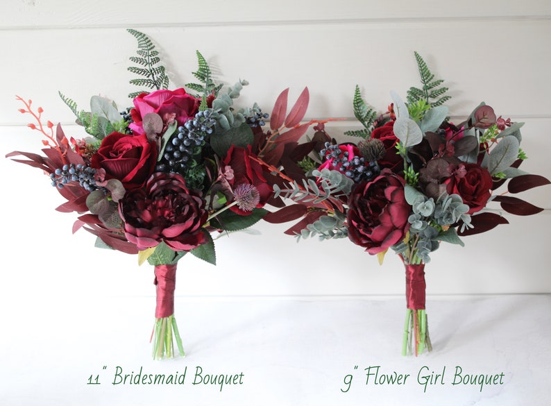 Artificial Red Flower Bridal Bouquet Faux Flower Burgundy Etsy UK