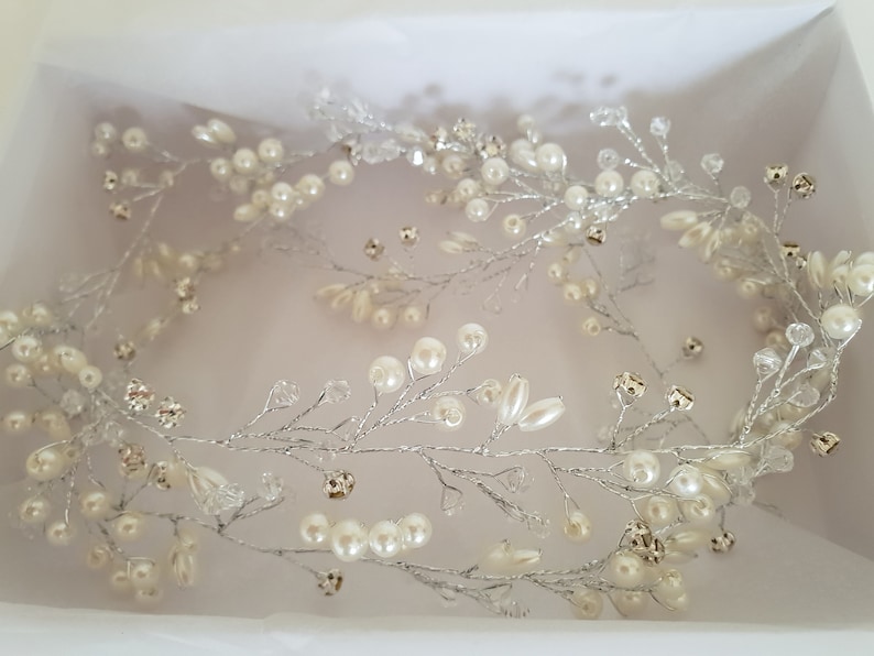 Pearl Crystal Bridal Hair Vine Ivory Pearl Wedding Hair Accessories Bridal Head Piece, Hair Jewellery Bridesmaid Pearl Hair Vine image 5