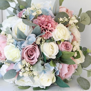 Dusty Pink Rose Wedding Bouquet: Faux Bridal Flowers