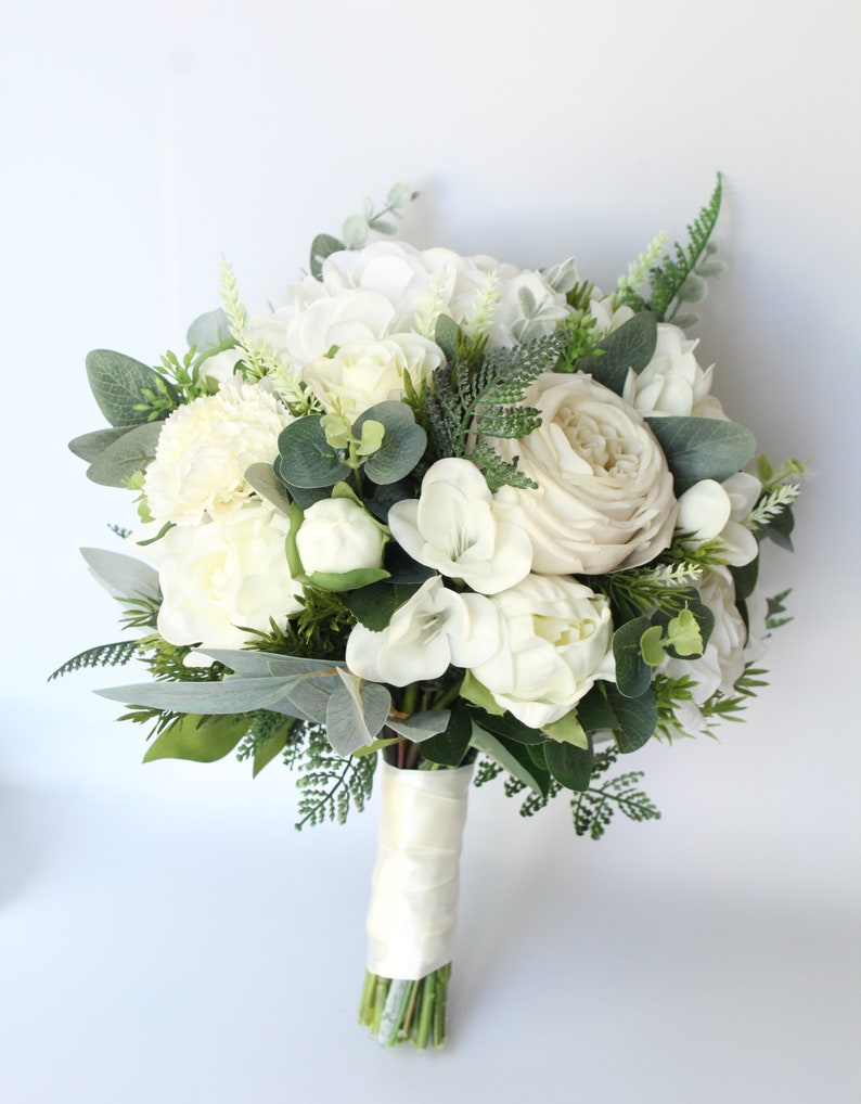 Artificial white ivory wedding flower bouquet Real Touch Etsy