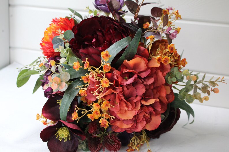 Artificial Autumn Wedding Bouquet Burnt Orange Faux Flower Etsy