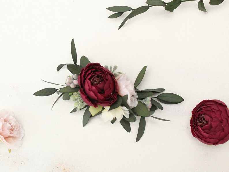 Burgundy Blush Artificial Flower Hair Clip Faux Flower Etsy