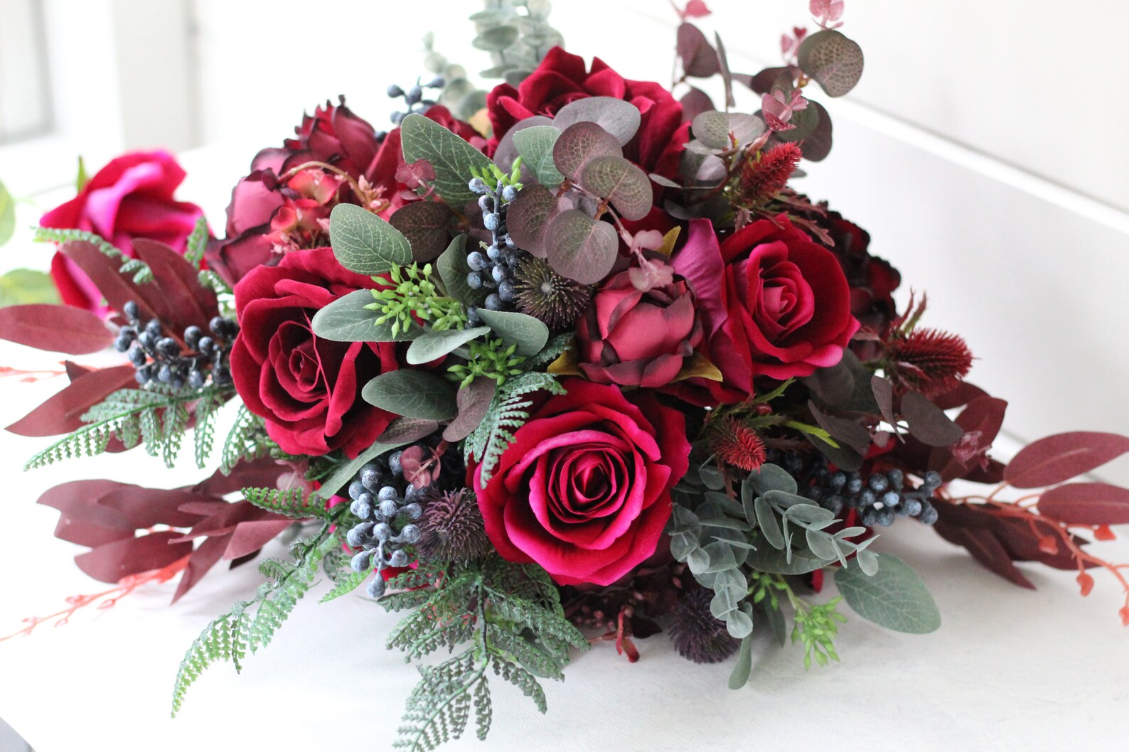 Artificial Red Flower Bridal Bouquet Faux Flower Burgundy Etsy UK