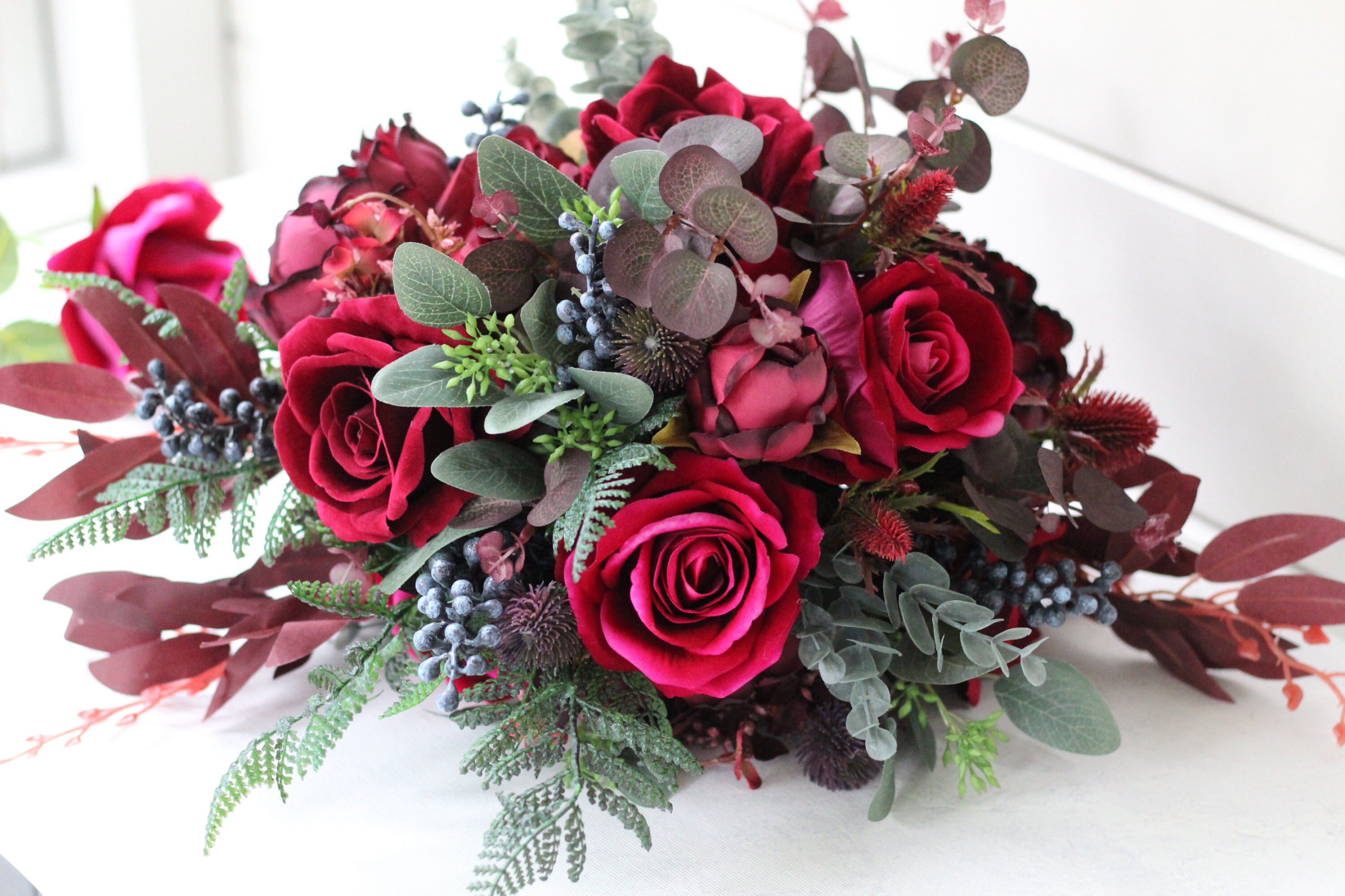 Artificial Red Flower Bridal Bouquet Faux Flower Burgundy Etsy UK