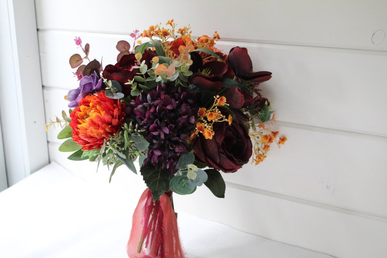 Artificial Autumn Wedding Bouquet Burnt Orange Faux Flower Etsy UK