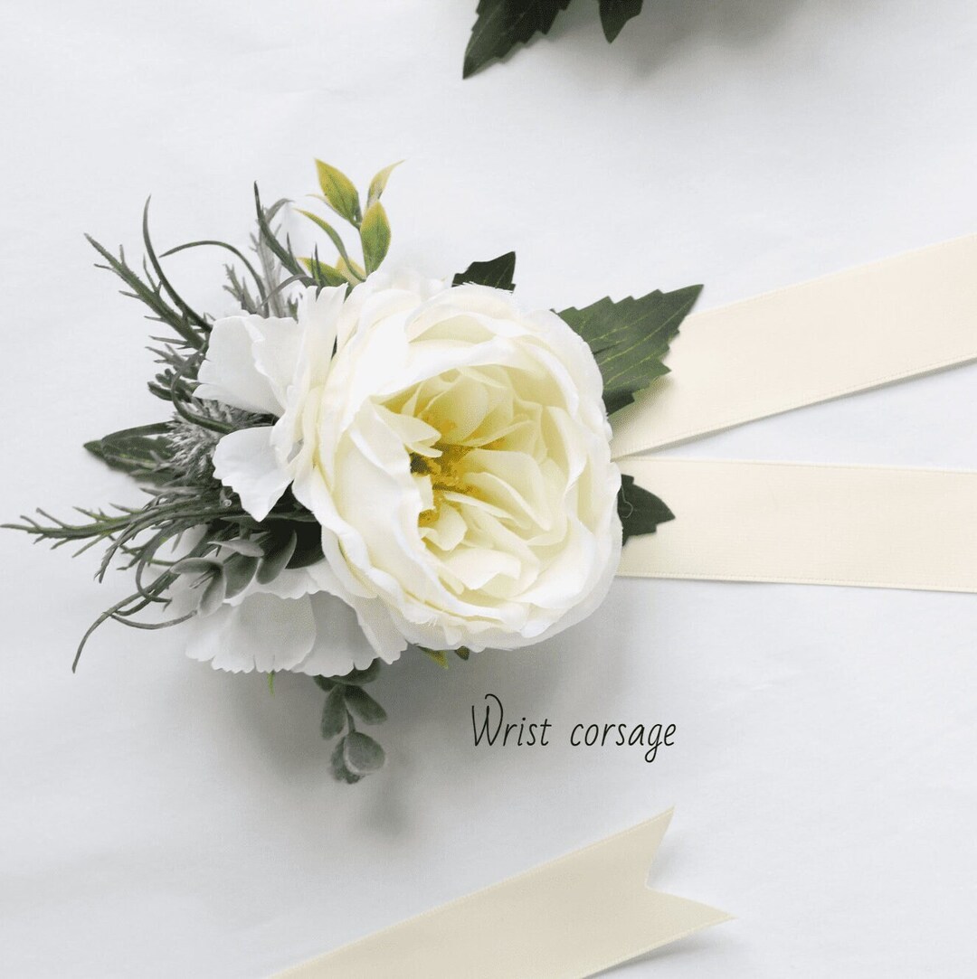 Artificial Ivory Peony Wedding Corsage Flower Blue Thistle - Etsy