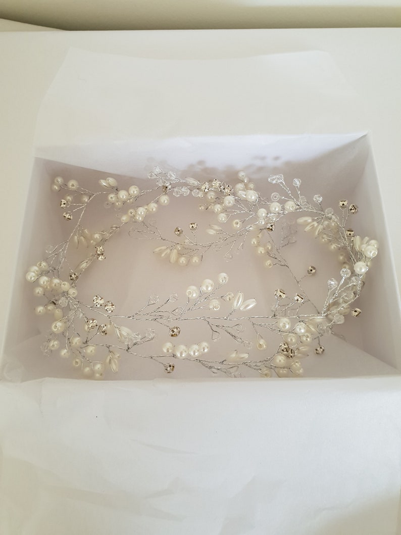 Pearl Crystal Bridal Hair Vine Ivory Pearl Wedding Hair Accessories Bridal Head Piece, Hair Jewellery Bridesmaid Pearl Hair Vine image 2