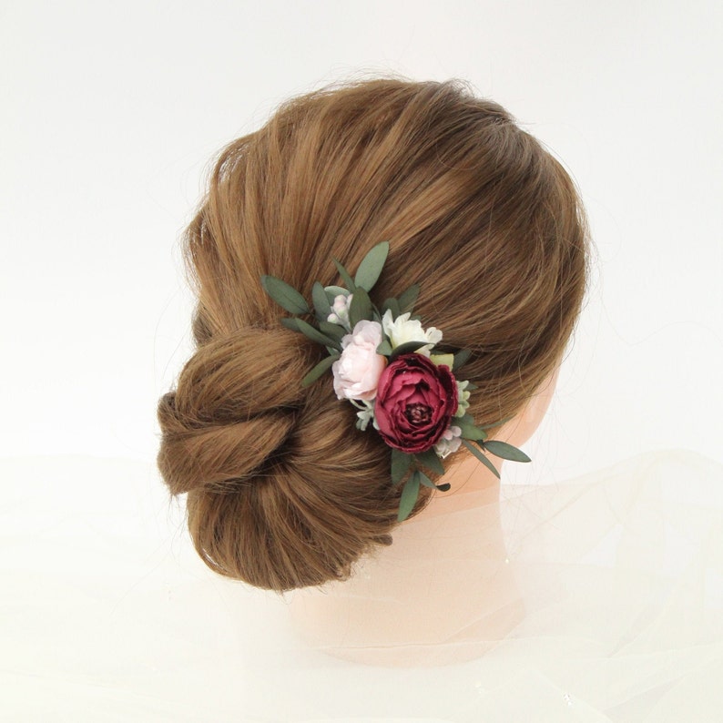 Burgundy Blush Artificial Flower Hair Clip Faux Flower Etsy