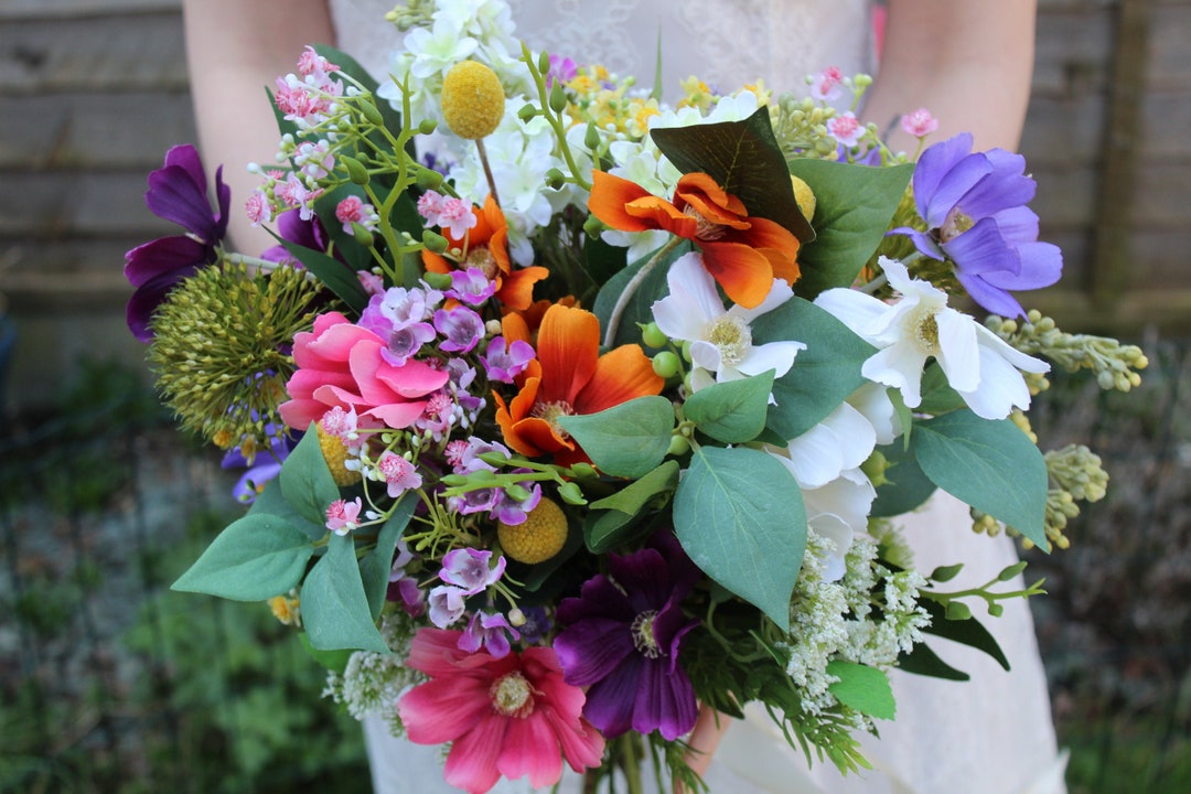 Artificial Wildflower Wedding Bouquetartificial Purple Faux Etsy