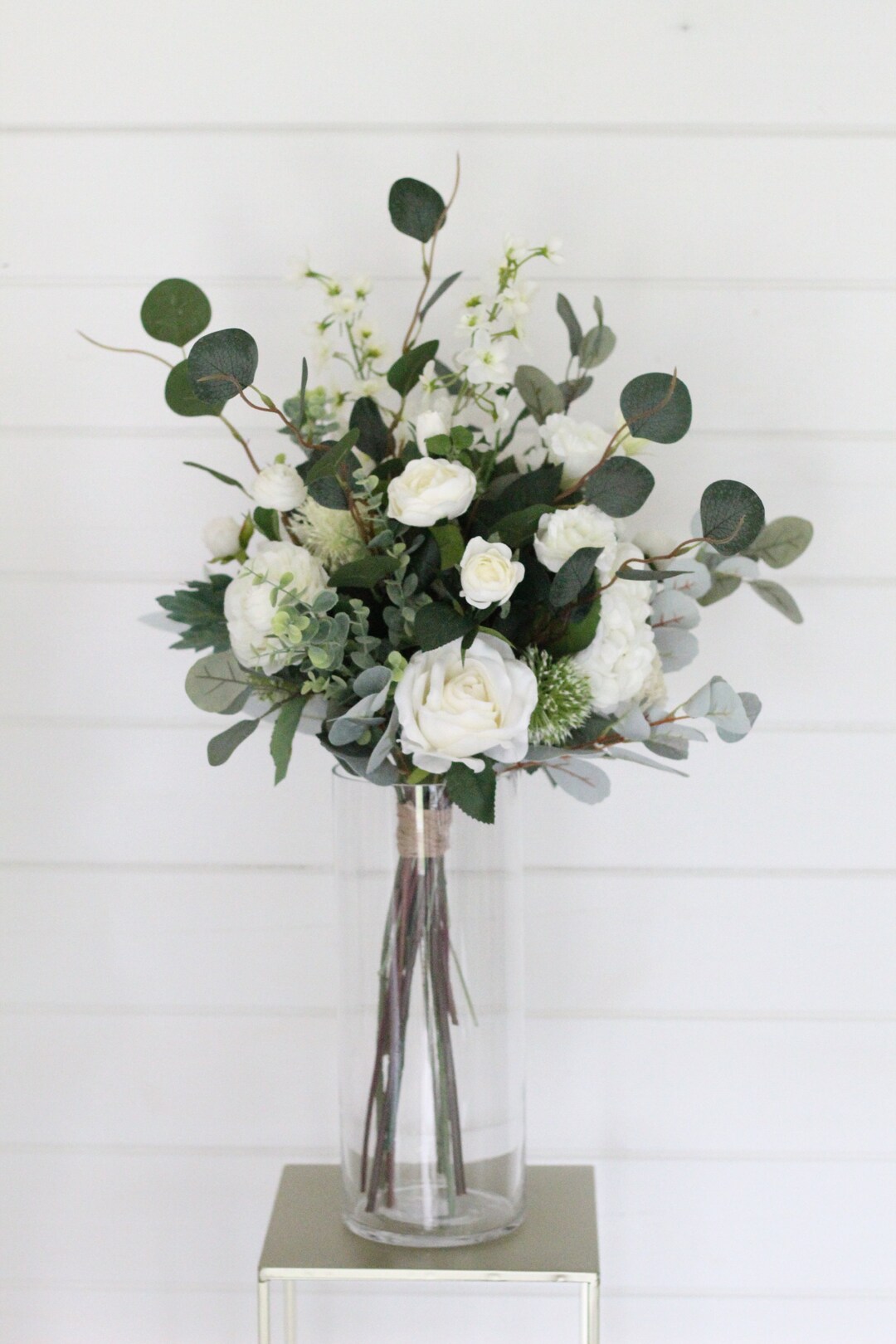 White Artificial Floral Vase Arrangement Ivory Faux Flower Etsy