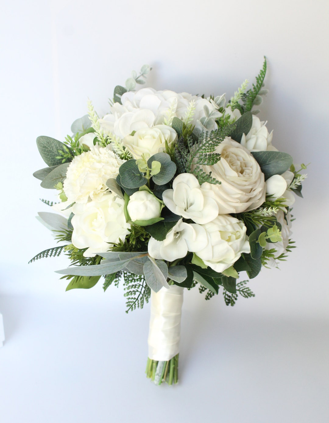 Artificial White Ivory Wedding Flower Bouquet Real Touch Bridal Flower Bouquet Faux Flower
