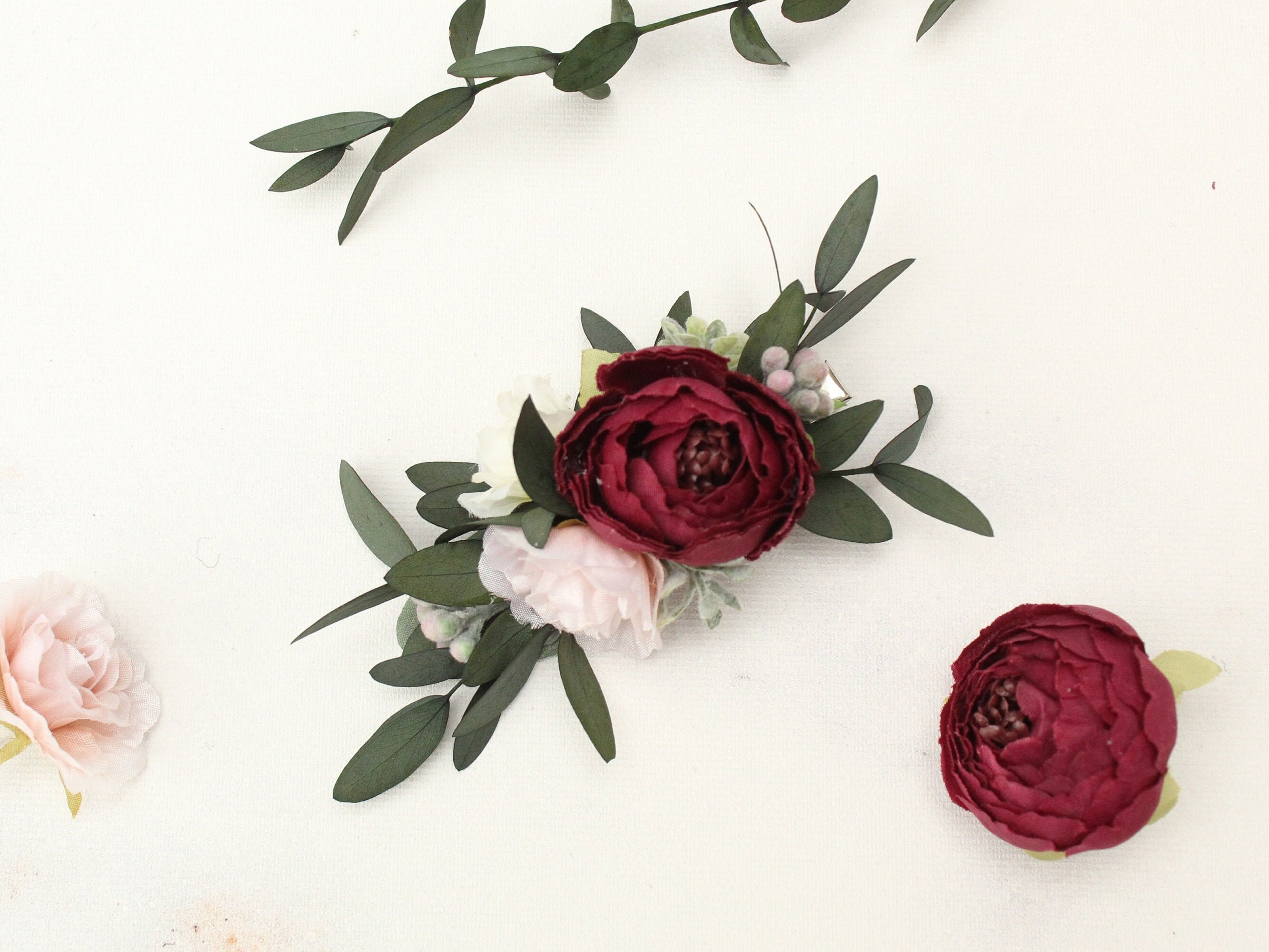 Burgundy Blush Artificial Flower Hair Clip Faux Flower Etsy