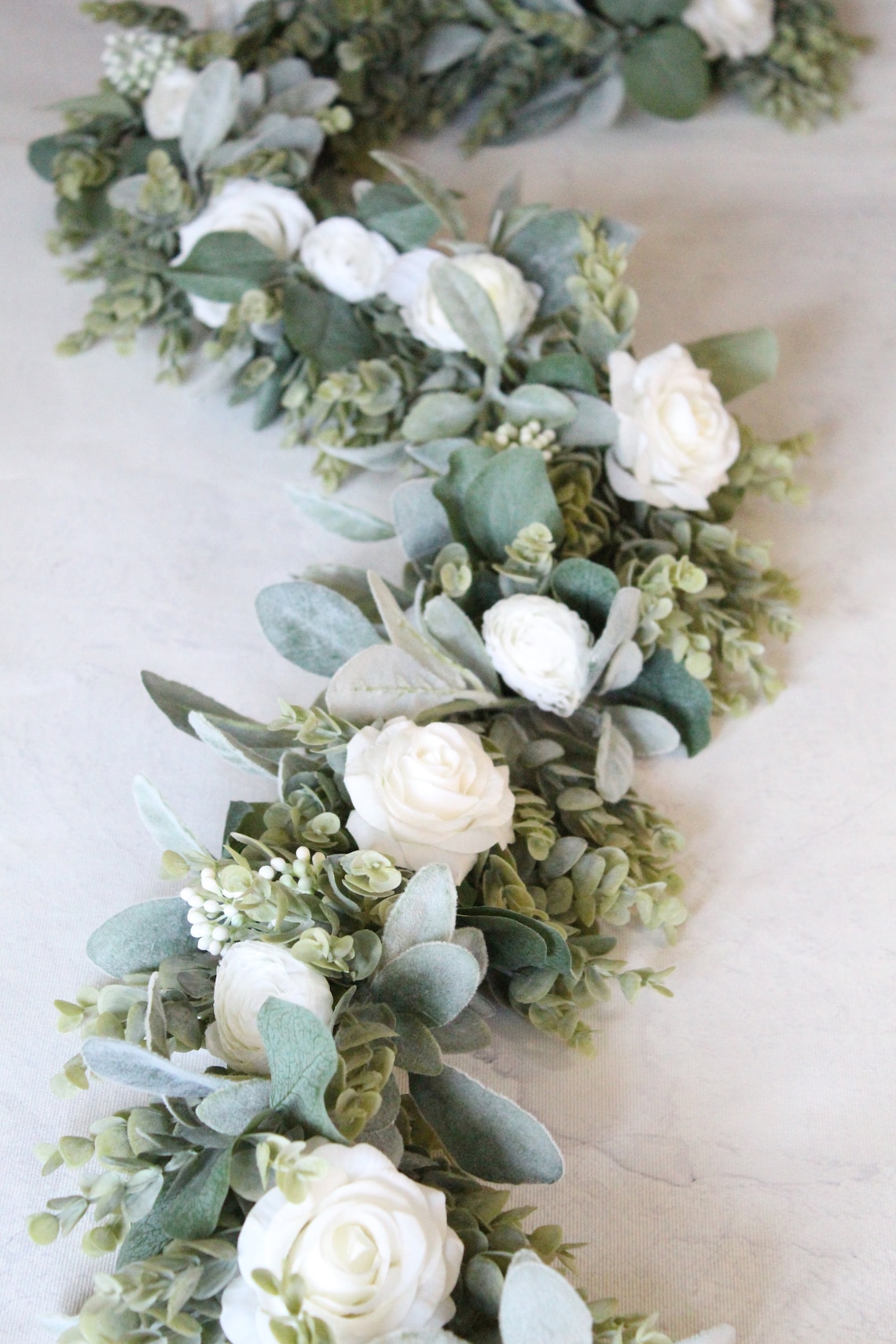 Artificial White Rose Eucalyptus Garland Table Center Piece Etsy UK