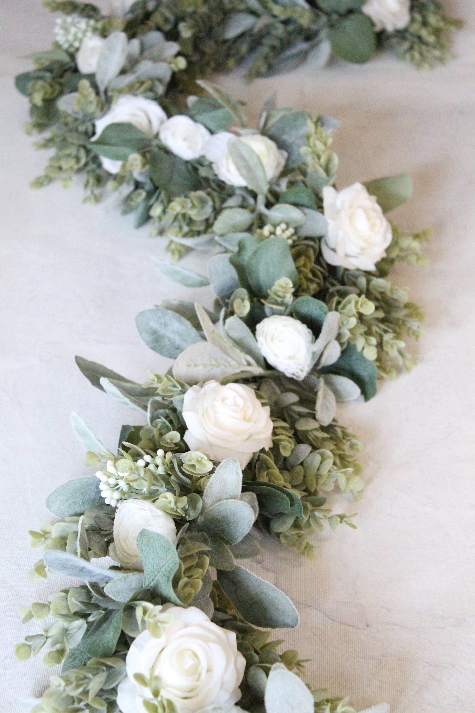 Artificial White Rose Eucalyptus Garland Table Center Piece Etsy UK