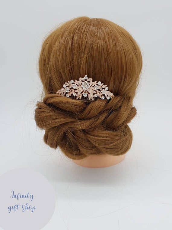 Rose Gold Bridal Hair Comb Rose Gold Wedding Hair Etsy
