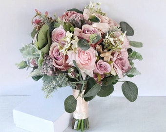 Mauve Pink Artificial Bridal Bouquet, Blush Pink Wedding Flower Bouquet, Mauve Bridesmaid Bouquet, Winter Wedding Bouquet, Wedding Bouquet