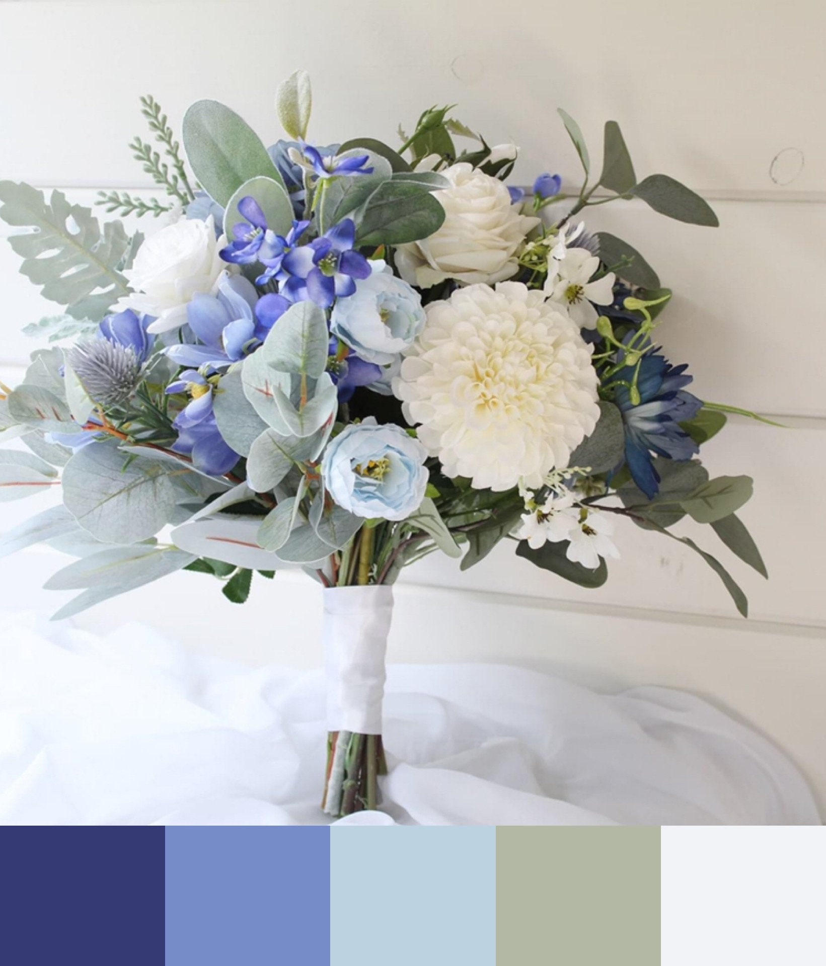Dusty Blue Artificial Flower Bouquet Blue Faux Wedding Etsy UK