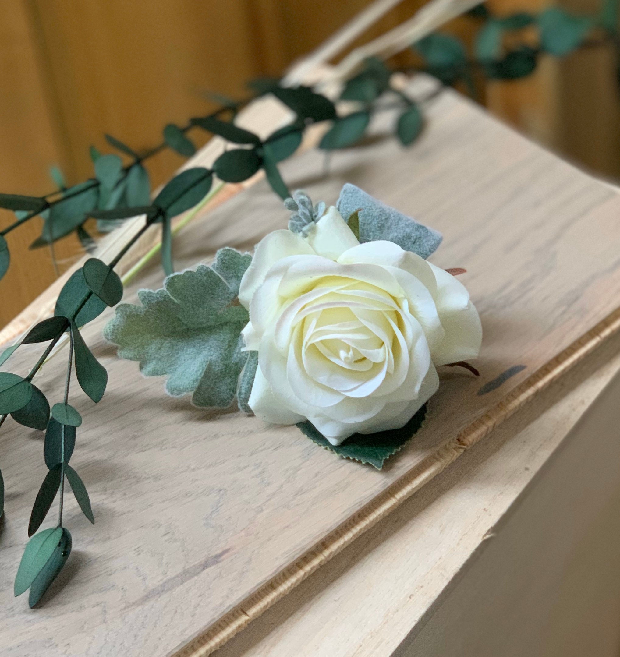 Artificial Silk Wedding Flower Buttonhole Corsage Rose Cream Ivory Groomsman 