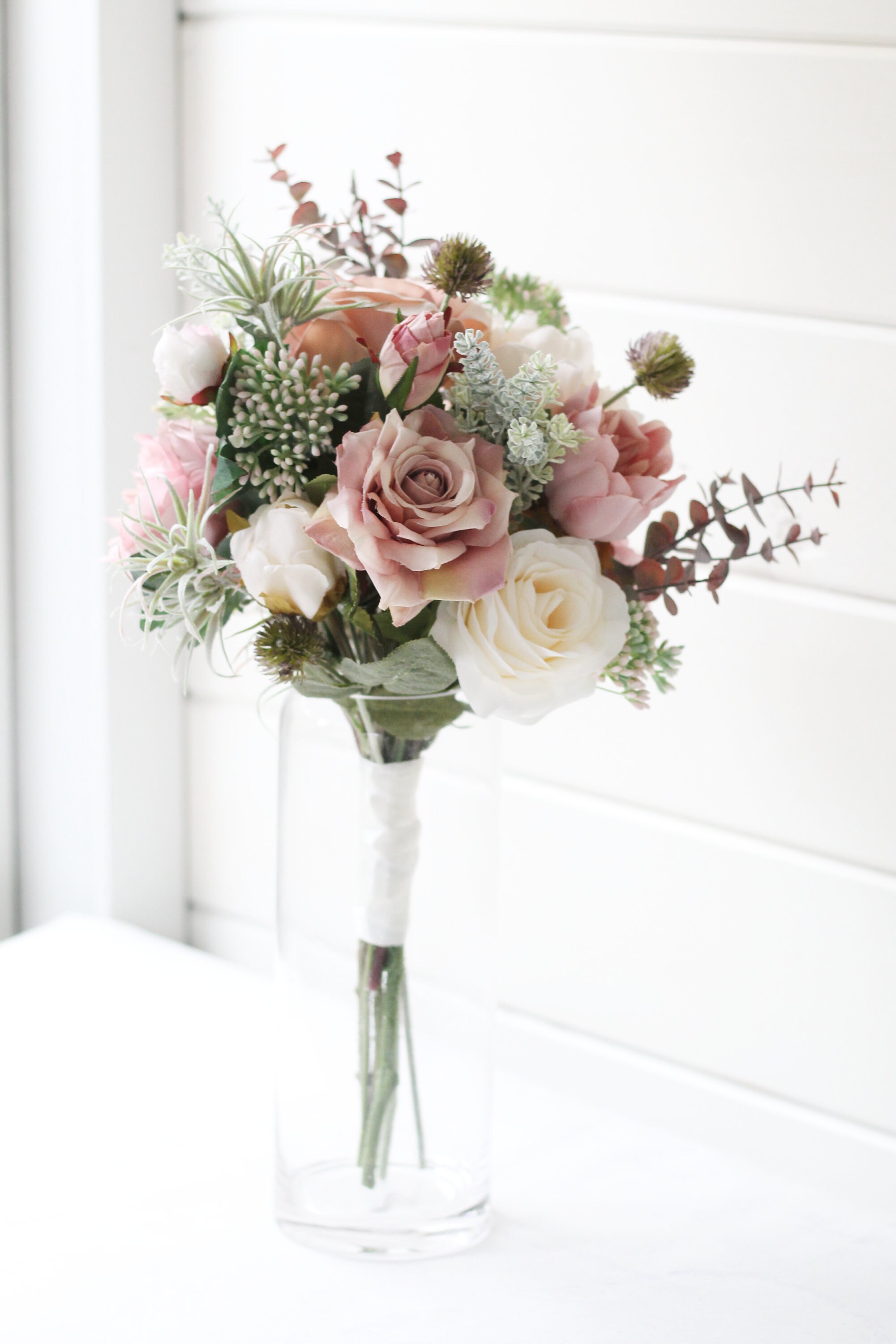 Rustic Blush Pink Artificial Floral Arrangement Rose Etsy UK
