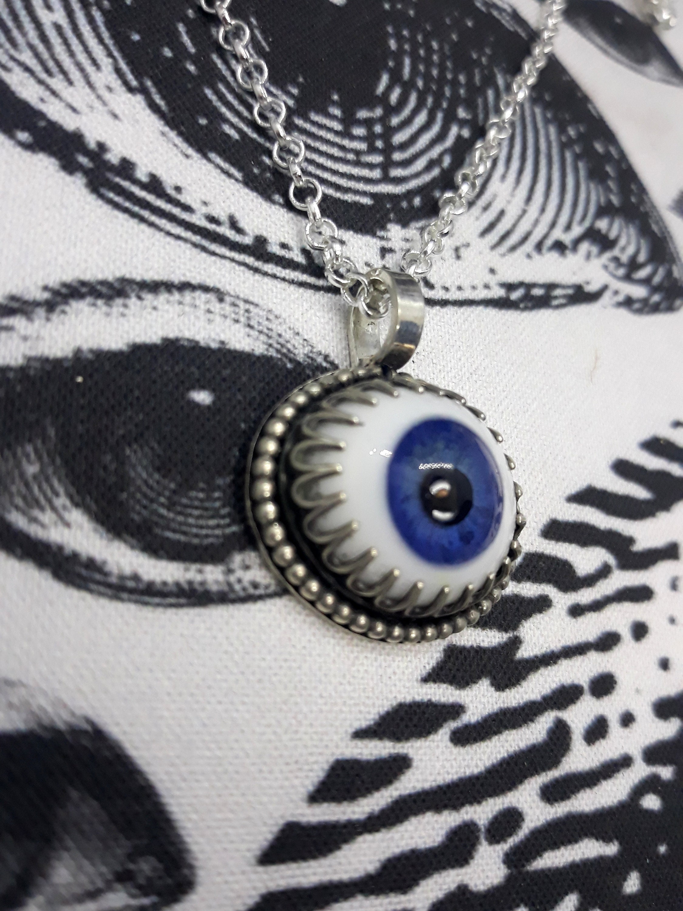 One 925 Silver Glass Eye Pendant. Handcrafted Sterling Silver Etsy