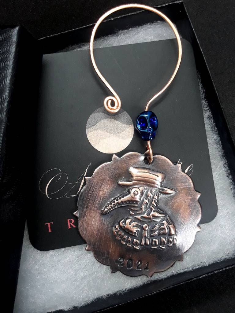 Plague Doctor Christmas Tree Ornament. Copper Plague Doctor decoration. Copper Ornament. Key ring. Made to order.
